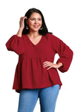 V-Neck Babydoll Top, Red