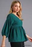 V-Neck Babydoll Top, Green