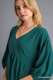 V-Neck Babydoll Top, Green