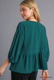 V-Neck Babydoll Top, Green