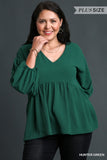 V-Neck Babydoll Top, Green