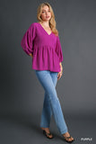 V-Neck Babydoll Top, Purple