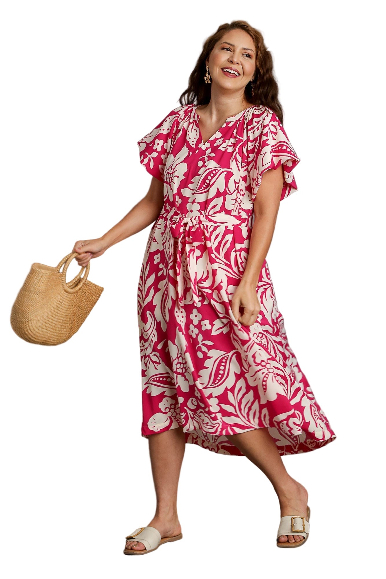 umgee usa Two Tone Midi Dress, Pink XL umgee usa Two Tone Midi Dress, Pink XL