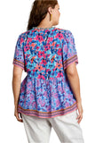 Mixed Floral Print Bohemian Top, Periwinkle