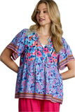 Umgee usa Mixed Floral Print Bohemian Top