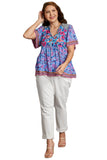 Mixed Floral Print Bohemian Top, Periwinkle