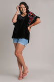 Velvet Embroidered Top, Black