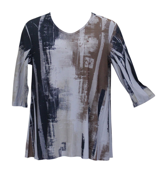 Brush Strokes 3/4 Sleeve Top, Grey