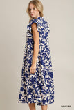 Two Tone Floral Midi Dress, Navy