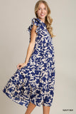 Two Tone Floral Midi Dress, Navy