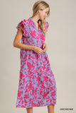 Two Tone Floral Midi Dress, Orchid