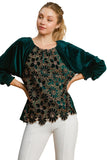 umgee usa Floral Lace Velvet Top