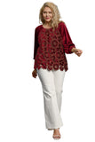 Floral Lace Velvet Top, Wine