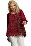 Floral Lace Velvet Top, Wine