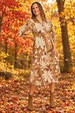 Floral Abstract Tiered Midi Dress, Camel
