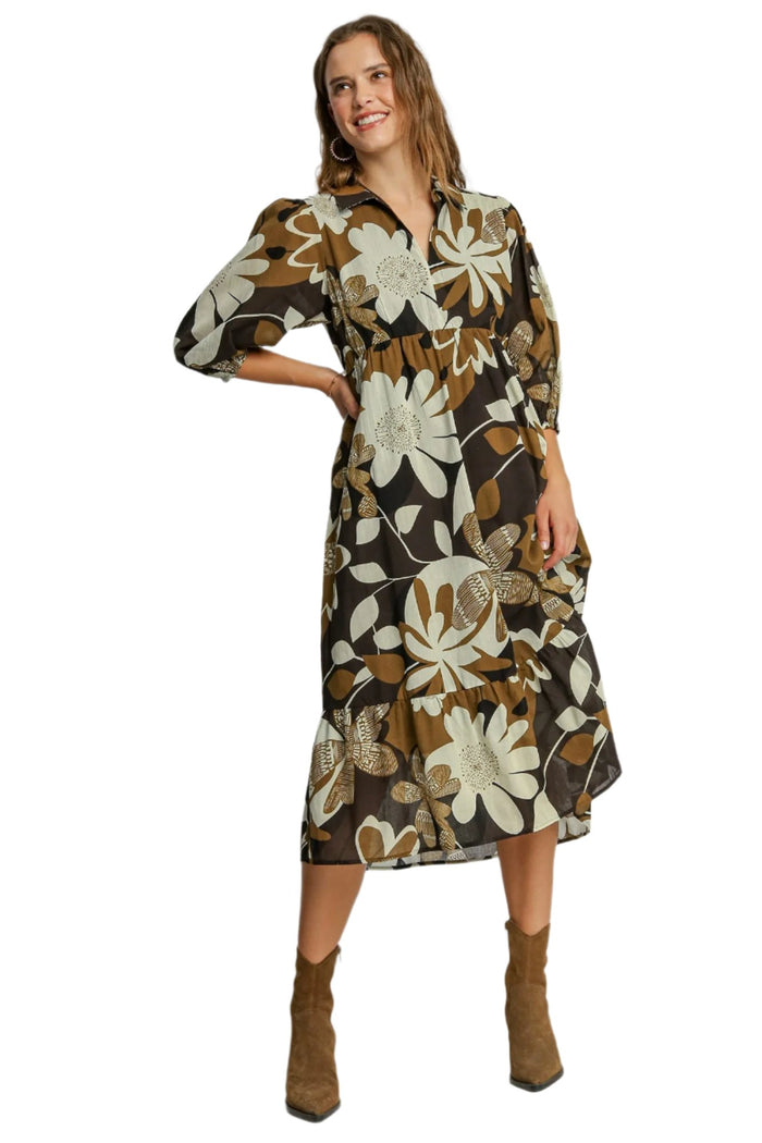 umgee usa Floral Abstract Tiered Midi Dress