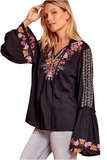 Floral Embroidered Blouse, Black