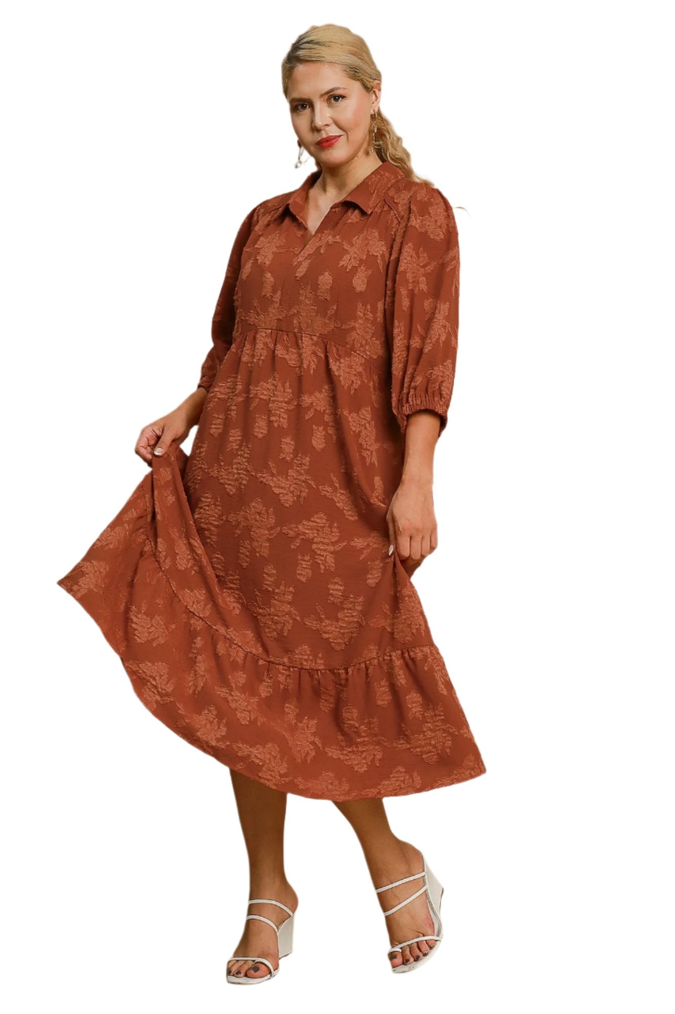 Umgee USA Floral Burnout Textured Midi Dress 1x Umgee USA Floral Burnout Textured Midi Dress 1x