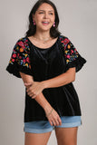 Velvet Embroidered Top, Black