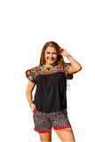 Butterfly Sleeve Embroidered Top, Black