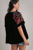 Velvet Embroidered Top, Black