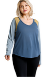 Color Block Raw Edge Top, Blue