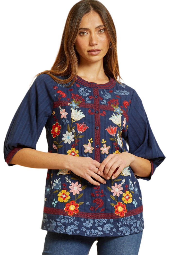 savanna jane floral embroidered cotton top