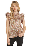 Floral & Leopard Ruffle Top, Mauve
