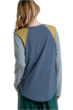 Color Block Raw Edge Top, Blue