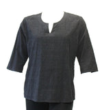 Embroidered Split Neck Cotton Top, Black