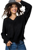 Frayed Zig Zag Sweater, Black