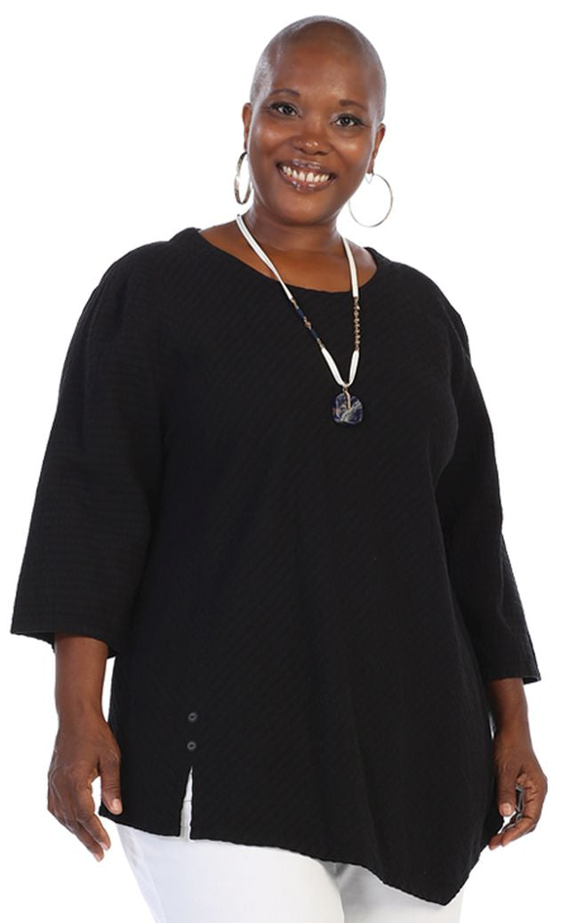 Asymmetrical Textured Cotton Top, Black