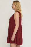 Ruffle Tiered Short Dress, Wine