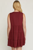 Ruffle Tiered Short Dress, Wine