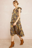 Ruffled Pocket Printed Dress, Camel