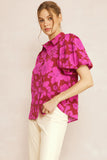 Floral Button Up Top, Magenta