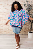 Floral Batwing Top, Pink & Blue