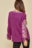 Tie Front Embroidered Blouse, Magenta