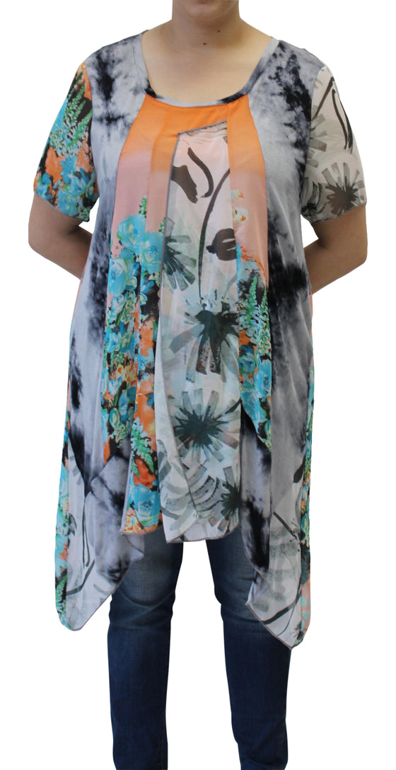 LV Collection Orange Floral Patchwork Long Tunic