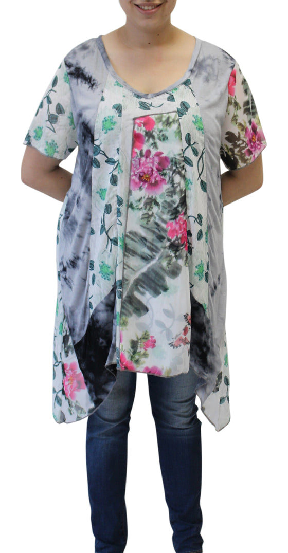 LV Collection Rose Garden Floral Patchwork Long Tunic