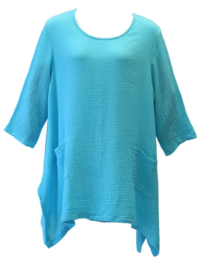 Cotton Gauze Pocket Cookiebite Top, Aqua