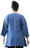 Scoop Neck Button Linen Top, Blue
