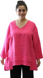V-Neck Pocket Linen Top, Pink