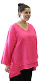 V-Neck Pocket Linen Top, Pink