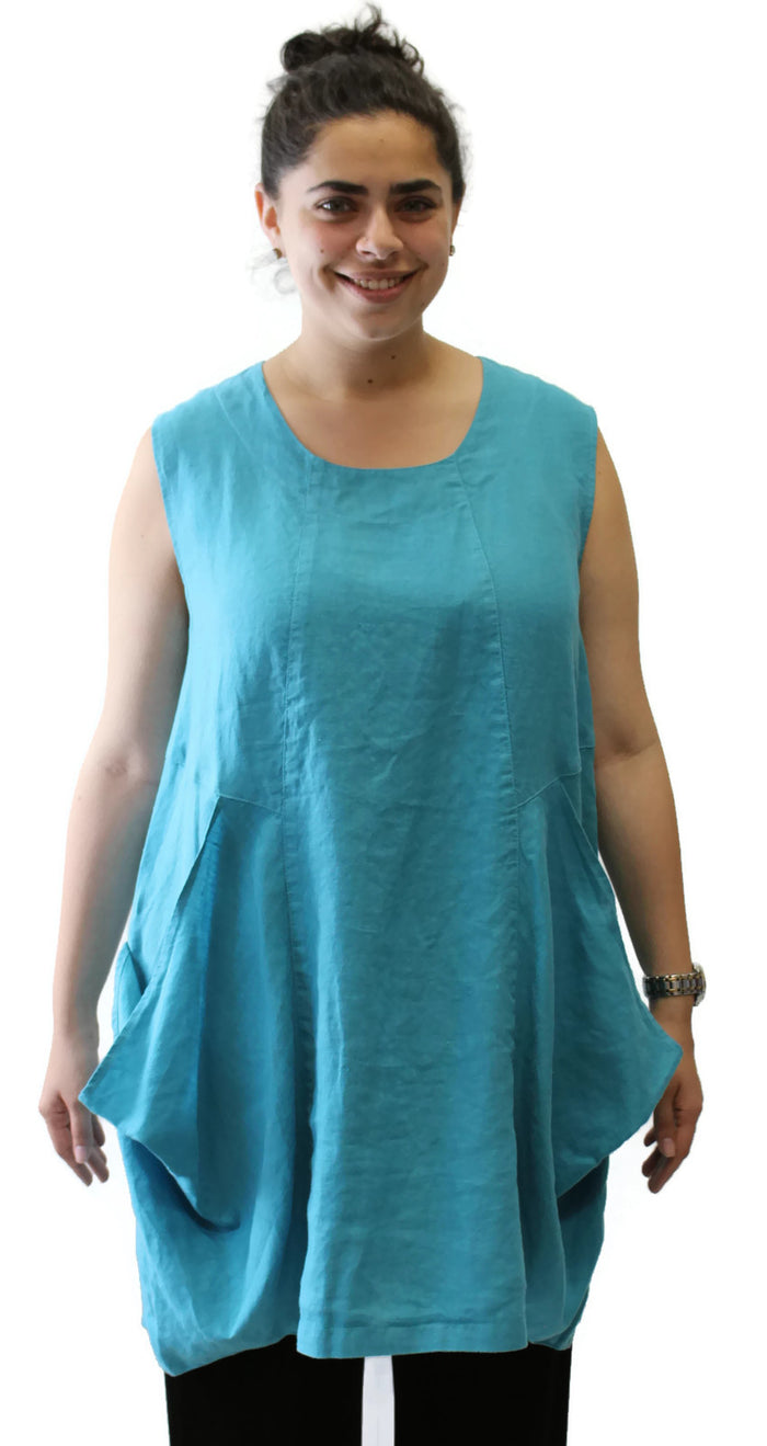 Oversized Pocket Linen Top, Teal