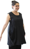 Oversized Pocket Linen Top, Black