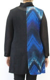 Mandarin Loose Weave Knit Jacket, Blue & Black