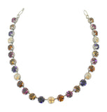      Purples, light brown & light silk Swarovski Crystals : Silvertone necklace : nickel free      Necklace is adjustable 14" to 18" : elements measure approx 1/4" D      27 elements - round crystals