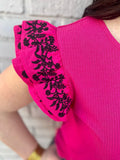 Embroidered Layered Sleeve Top, Pink
