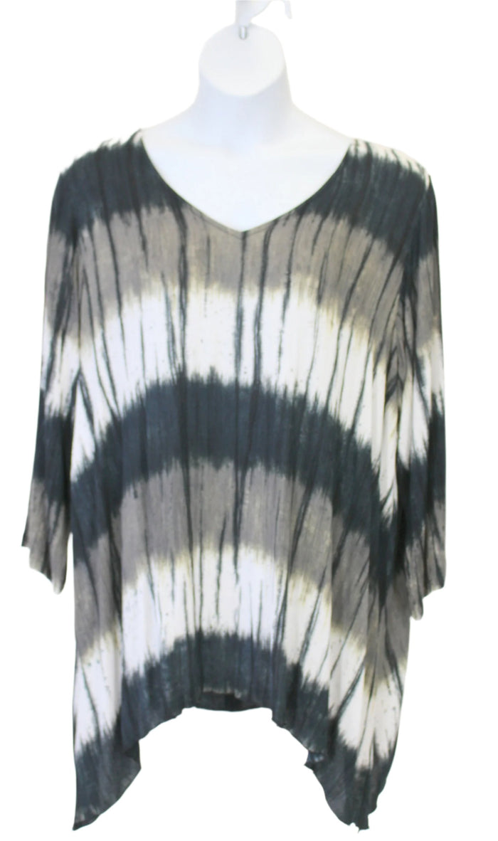 Modesce Tie Dye Shark Bite Hem Tunic, Black & Grey